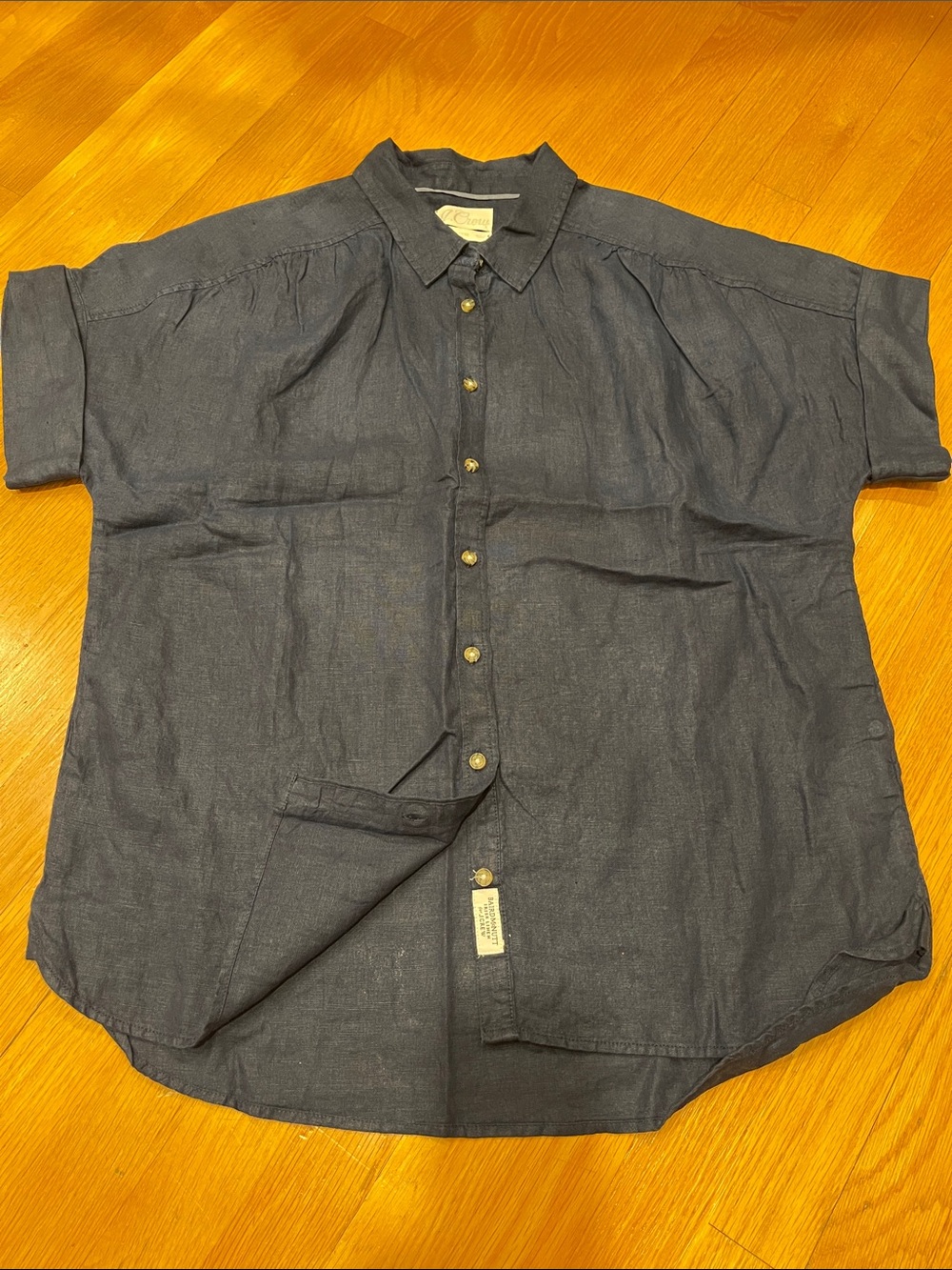 J. Crew Navy Short-Sleeve Button-Front Linen Shirt - Picture 4 of 7